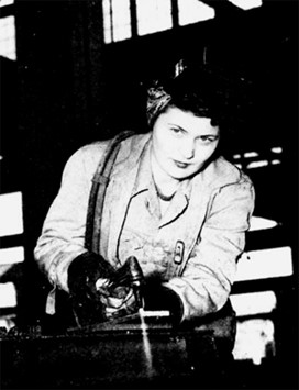 1943 photo of woman welding for the Saint Johns River shipbuilding company in Jacksonville, Florida